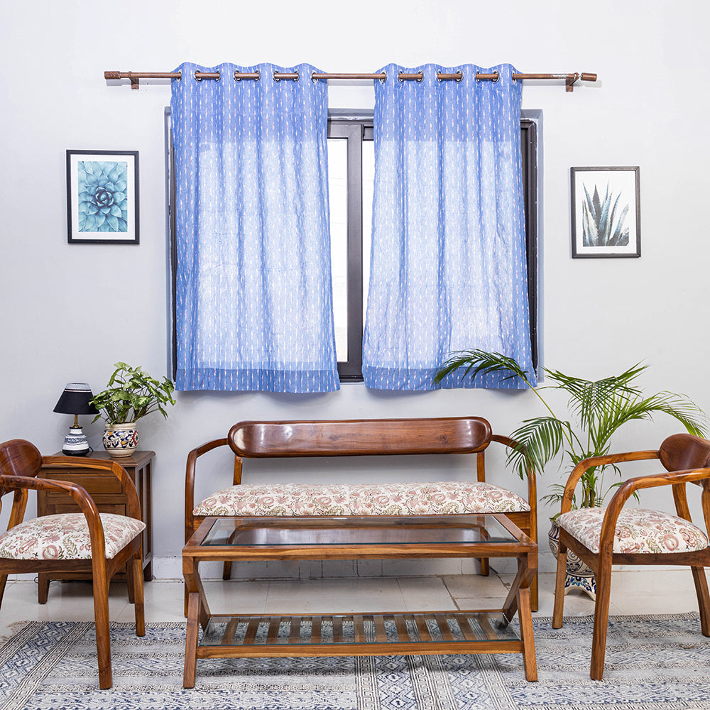Blue - pochampally ikat weave pure cotton fabric window