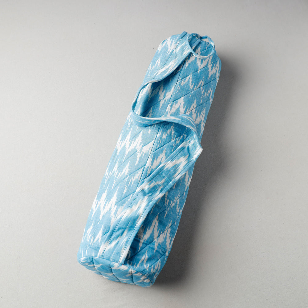 Blue Pochampally Ikat Cotton Quilted Yoga Mat Bag 