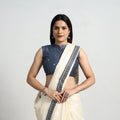 Blue - polka dot zari buti silk stitched plain blouse 04