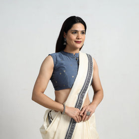 Blue - polka dot zari buti silk stitched plain blouse 04