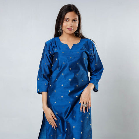  Polka Zari Butta Spun Dupion Silk Long Kurta for Women
