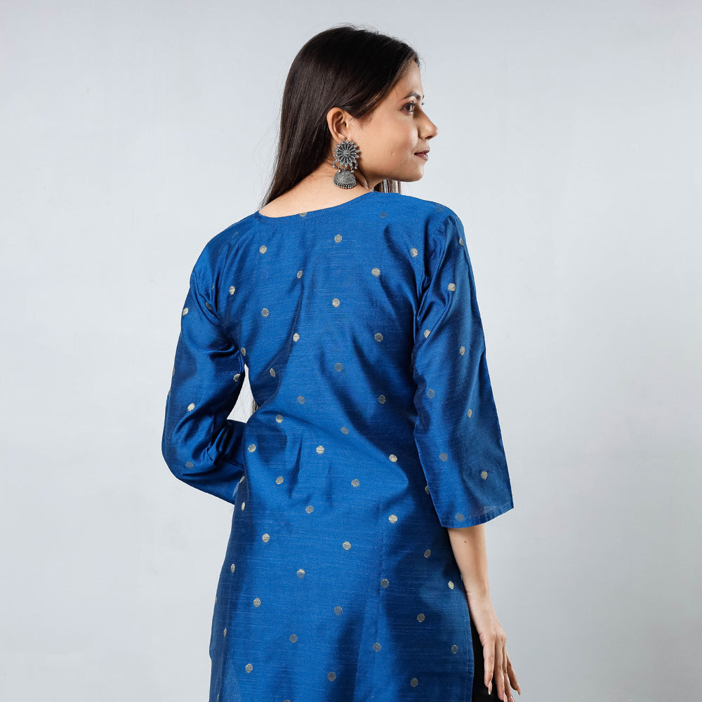  Polka Zari Butta Spun Dupion Silk Long Kurta for Women