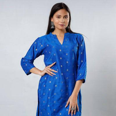 Buy Polka Zari Butta Spun Dupion Silk Long Kurta for Women