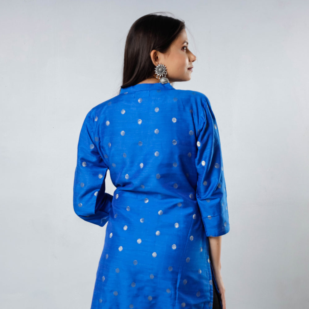 Buy Polka Zari Butta Spun Dupion Silk Long Kurta for Women