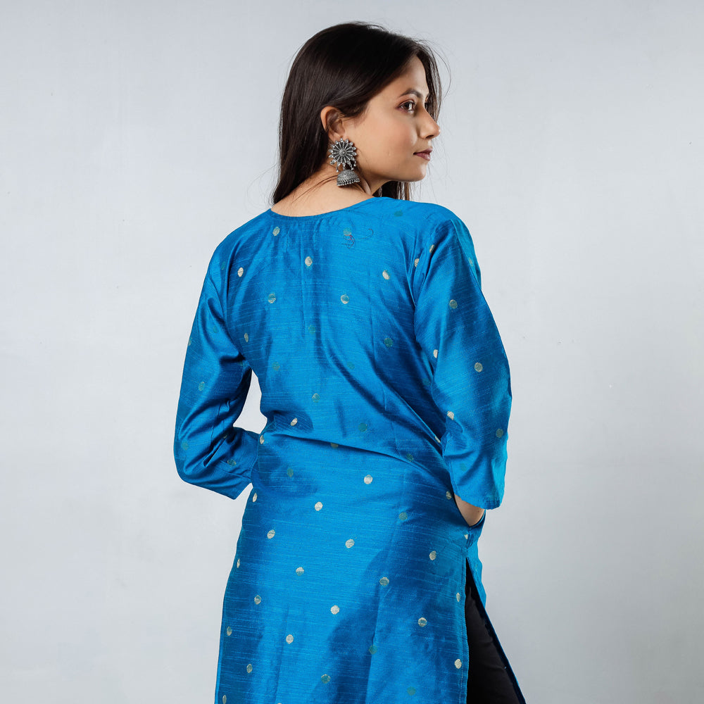 Buy Polka Zari Butta Spun Dupion Silk Long Kurta for Women