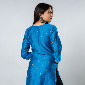 Buy Polka Zari Butta Spun Dupion Silk Long Kurta for Women