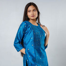Buy Polka Zari Butta Spun Dupion Silk Long Kurta for Women