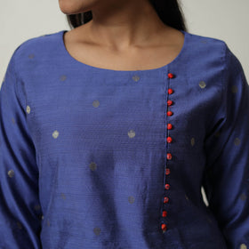 Buy Blue Polka Zari Butta Spun Dupion Silk Straight Plain Kurta 