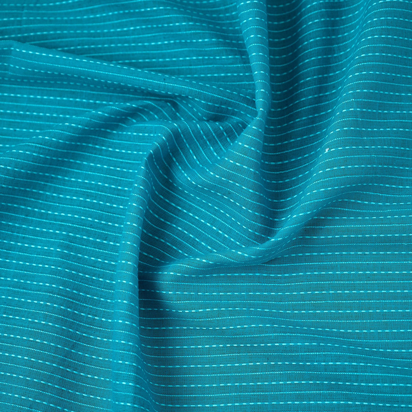  Blue Prewashed Running Stitch Plain Cotton Fabric