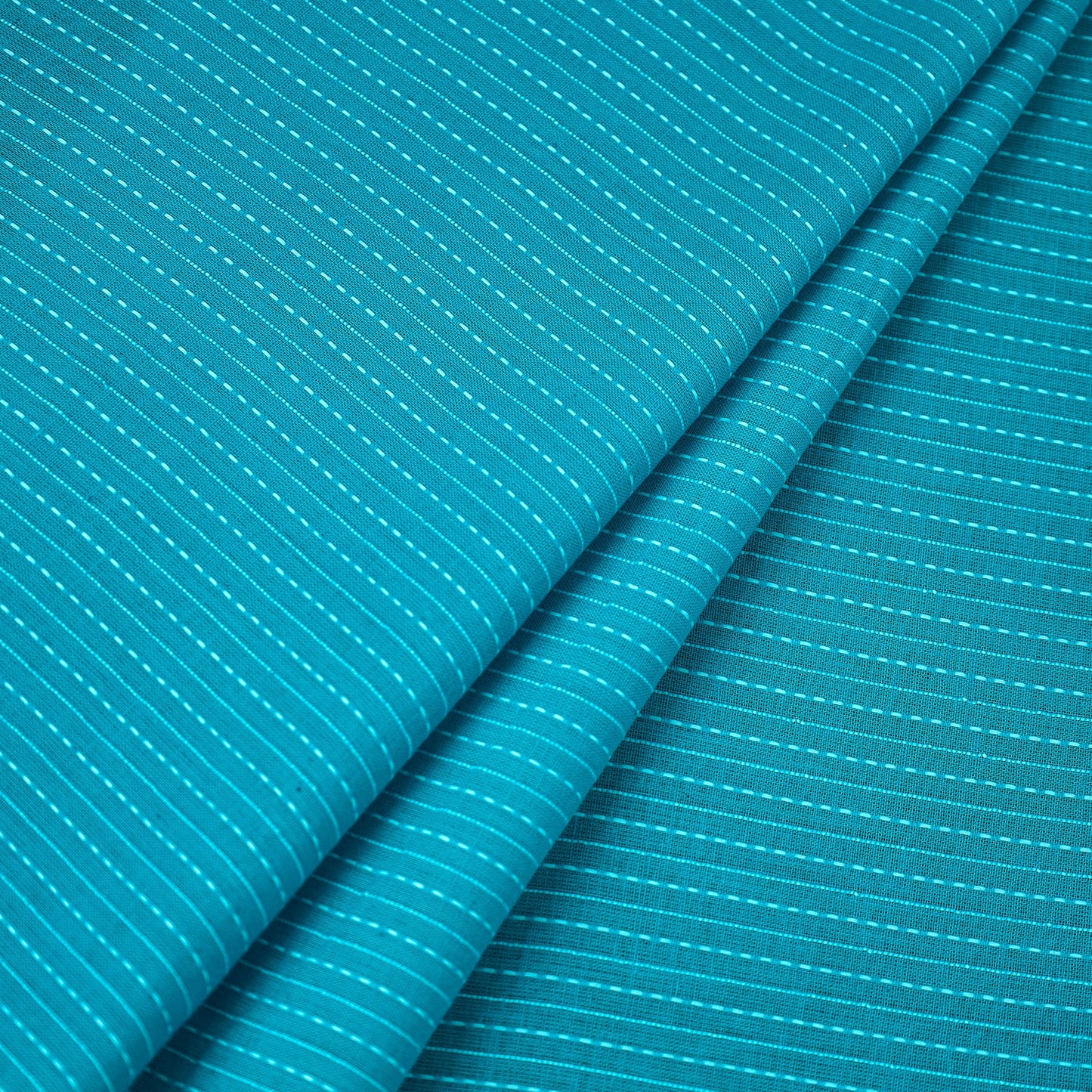  Blue Prewashed Running Stitch Plain Cotton Fabric