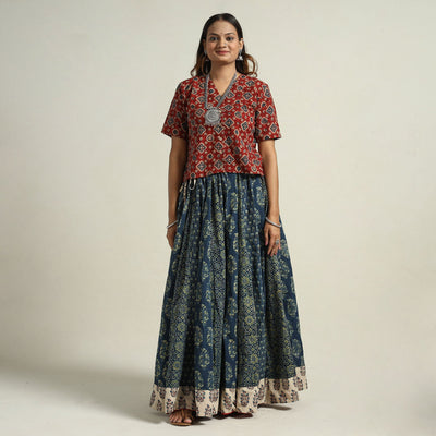  Ajrakh Block Printed 24 Kali Patchwork Cotton Long Skirt 01 