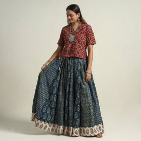  Ajrakh Block Printed 24 Kali Patchwork Cotton Long Skirt 01 