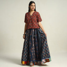  Ajrakh Block Printed 24 Kali Patchwork Cotton Long Skirt 13 
