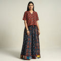 Blue - printed 24 kali patchwork cotton long skirt 15