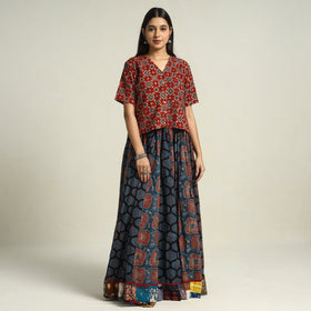 Blue - printed 24 kali patchwork cotton long skirt 15