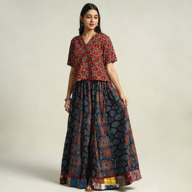 Blue - printed 24 kali patchwork cotton long skirt 15
