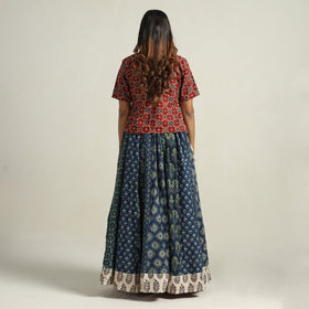  Ajrakh Block Printed 24 Kali Patchwork Cotton Long Skirt 32 