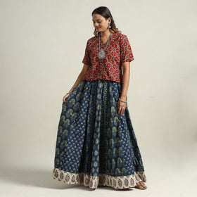  Ajrakh Block Printed 24 Kali Patchwork Cotton Long Skirt 32 