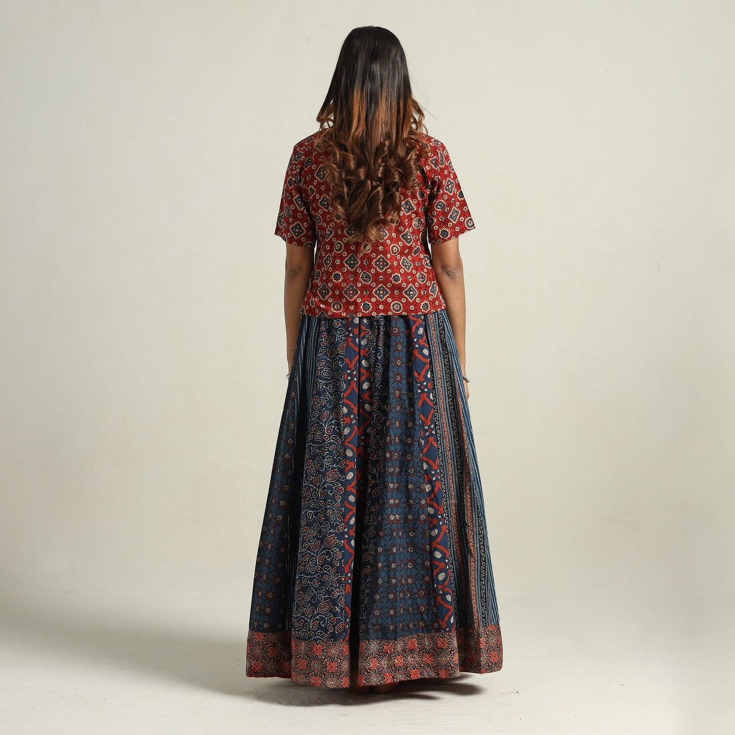  Ajrakh Block Printed 24 Kali Patchwork Cotton Long Skirt 35 