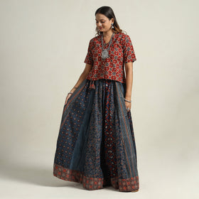  Ajrakh Block Printed 24 Kali Patchwork Cotton Long Skirt 35 