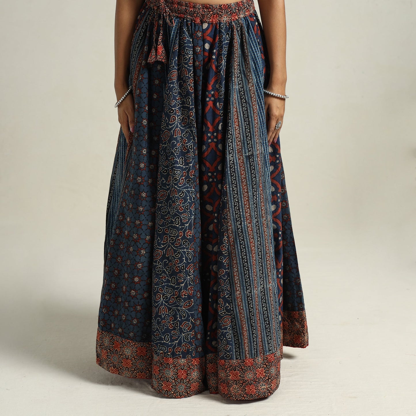  Ajrakh Block Printed 24 Kali Patchwork Cotton Long Skirt 35 