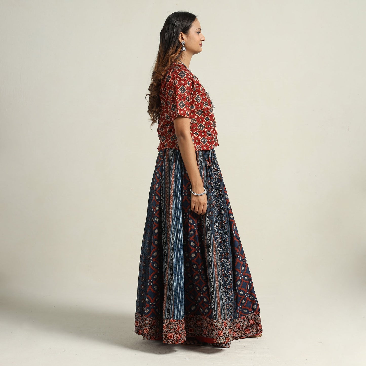 Ajrakh Block Printed 24 Kali Patchwork Cotton Long Skirt 35 