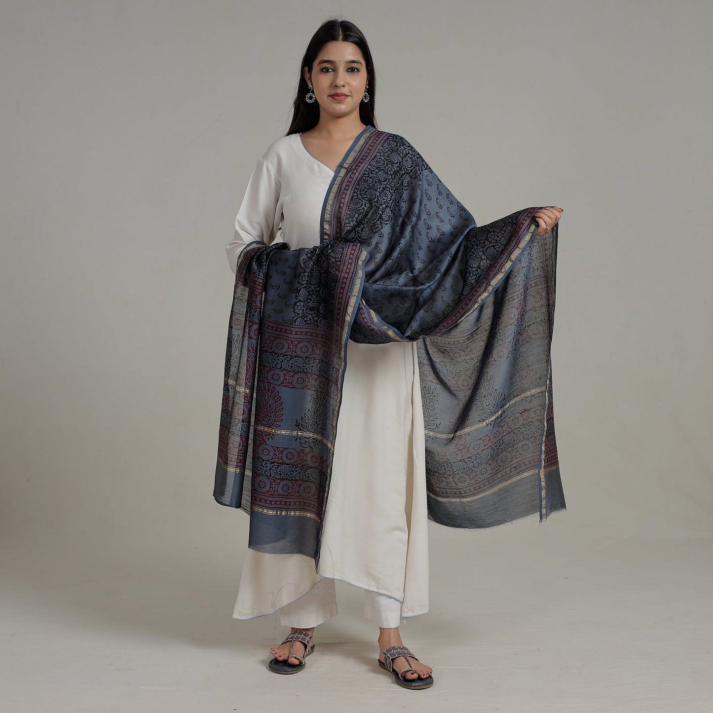 Buy Block Printed Chanderi Silk Bagh Dupatta
