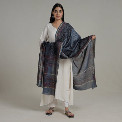 Buy Block Printed Chanderi Silk Bagh Dupatta