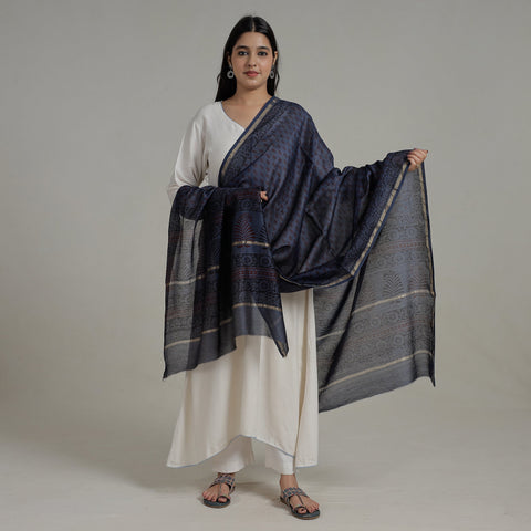 Buy Block Printed Chanderi Silk Bagh Dupatta