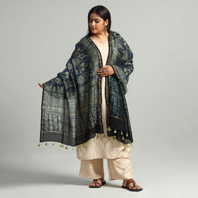 Buy Block Printed Chanderi Silk Handloom Ajrakh Dupatta