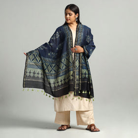 Buy Block Printed Chanderi Silk Handloom Ajrakh Dupatta