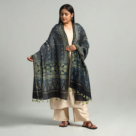Blue - Block Printed Chanderi Silk Handloom Ajrakh Dupatta 15