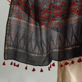 Blue - Block Print Chanderi Silk Handloom Ajrakh Dupatta 23