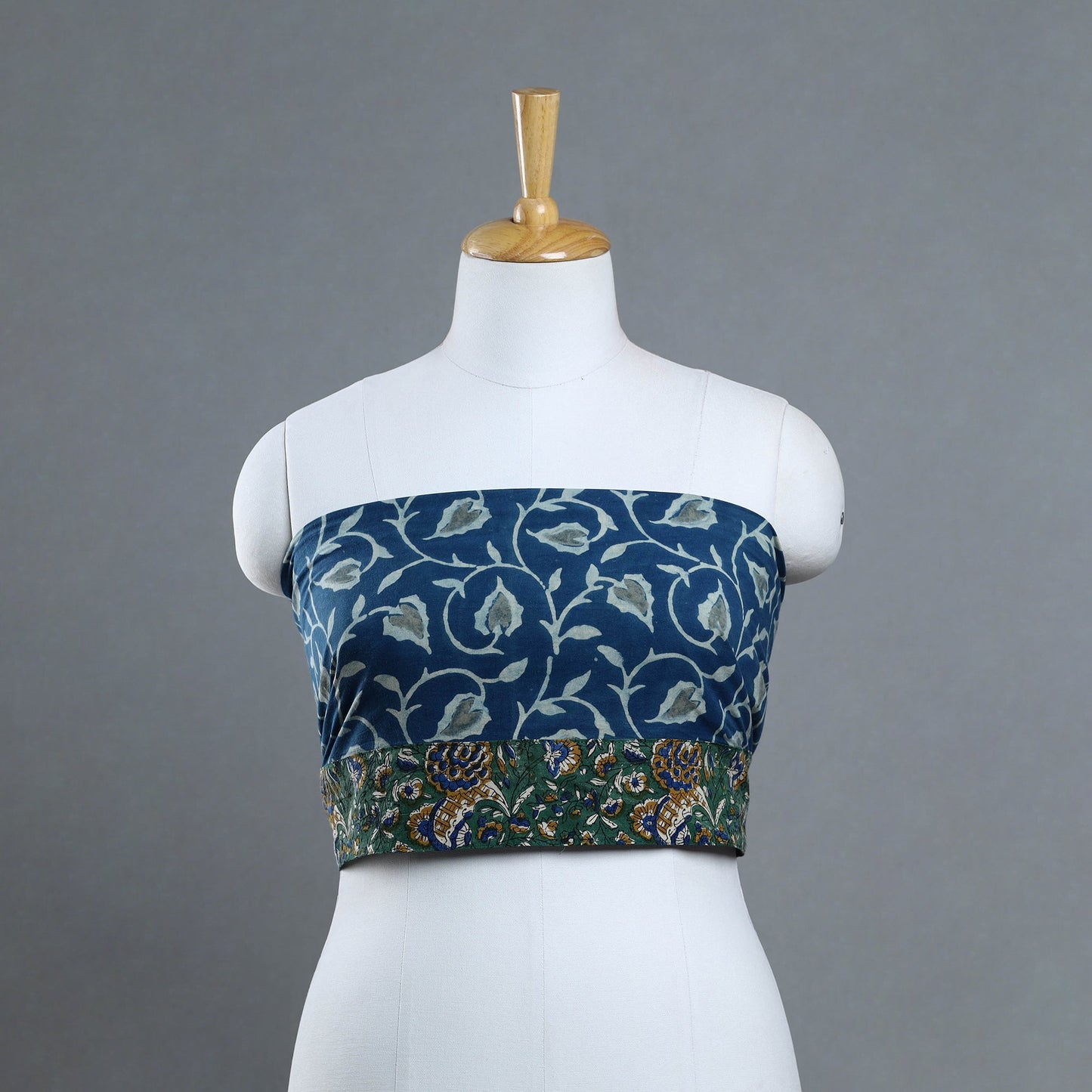Blue - printed cotton akola blouse piece 18 - handcrafted