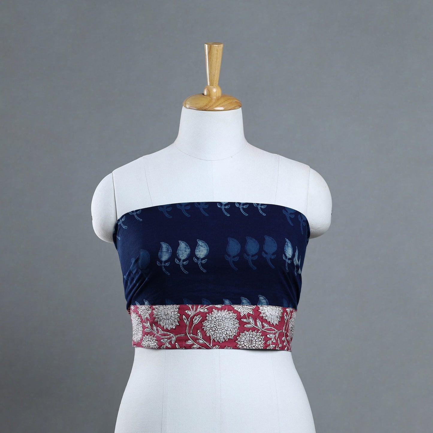 Blue - printed cotton akola blouse piece 22 - handcrafted