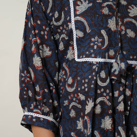  Blue Block Print Cotton Bagru Co-Ord Set with Lace Work 