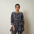  Blue Block Print Cotton Bagru Co-Ord Set with Lace Work 