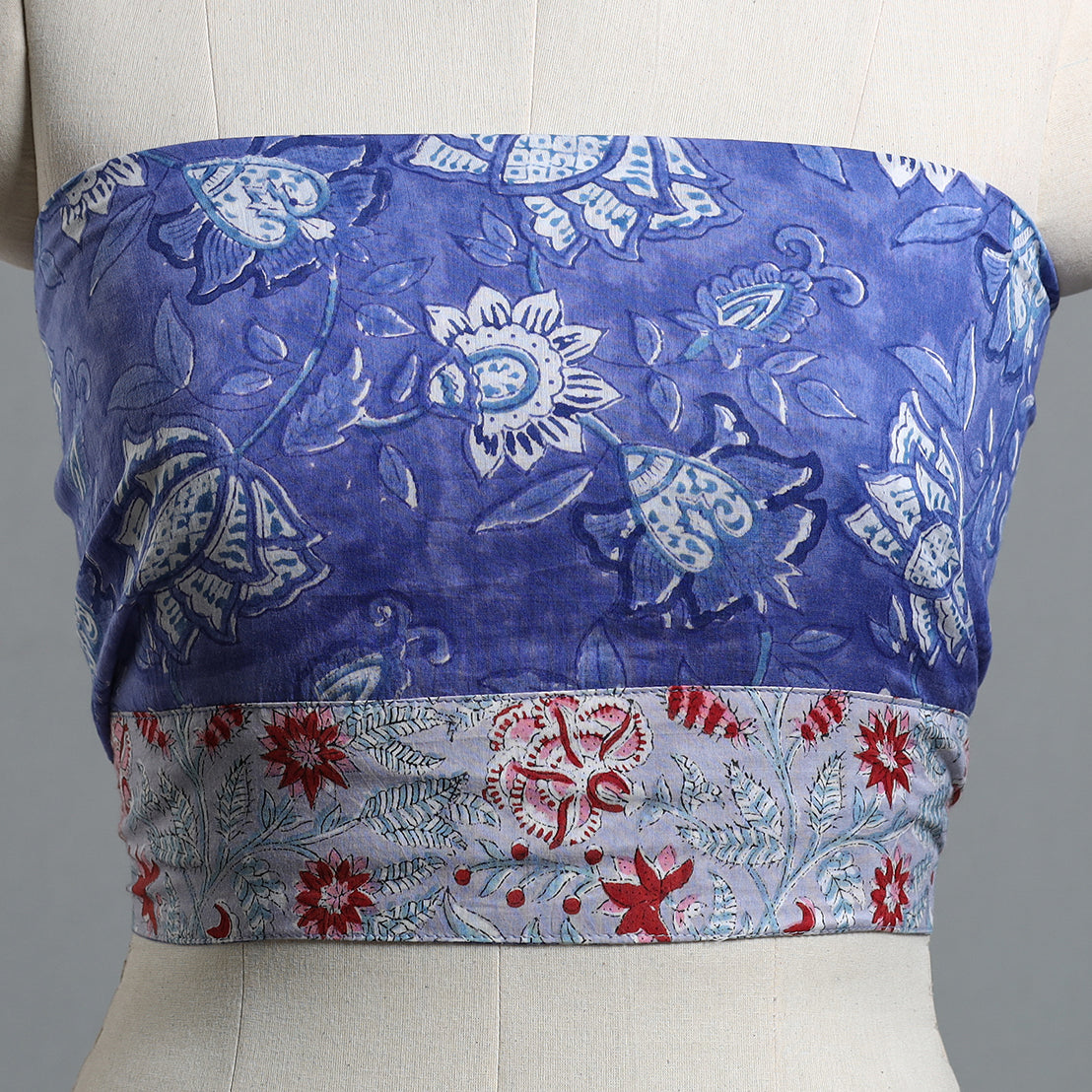 Blue - printed cotton blouse piece 112 - handcrafted