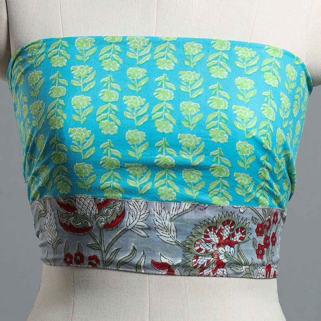 Blue - printed cotton blouse piece 113 - handcrafted