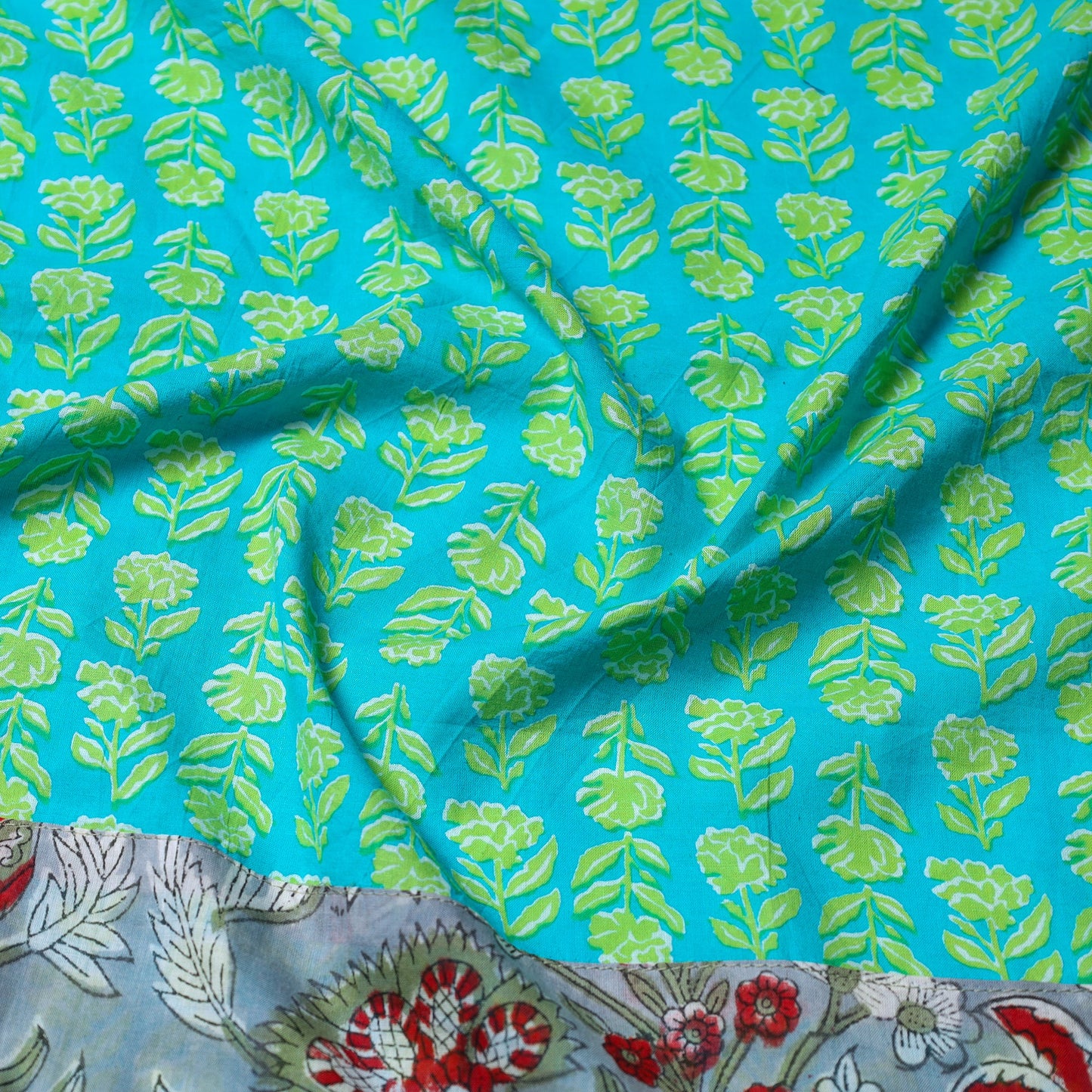 Blue - printed cotton blouse piece 113 - handcrafted