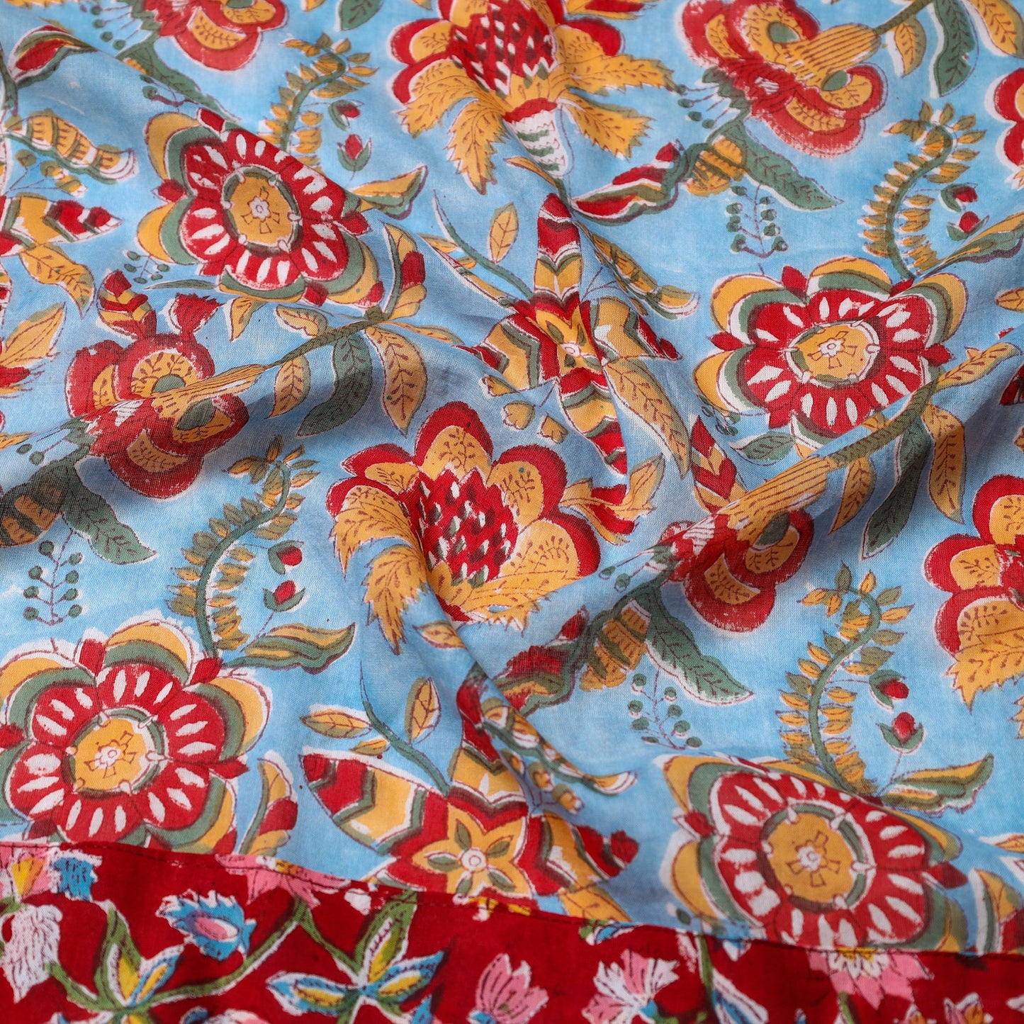 Blue - printed cotton blouse piece 115 - handcrafted