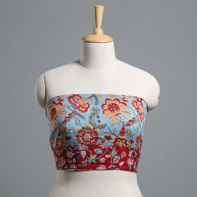 Blue - printed cotton blouse piece 115 - handcrafted