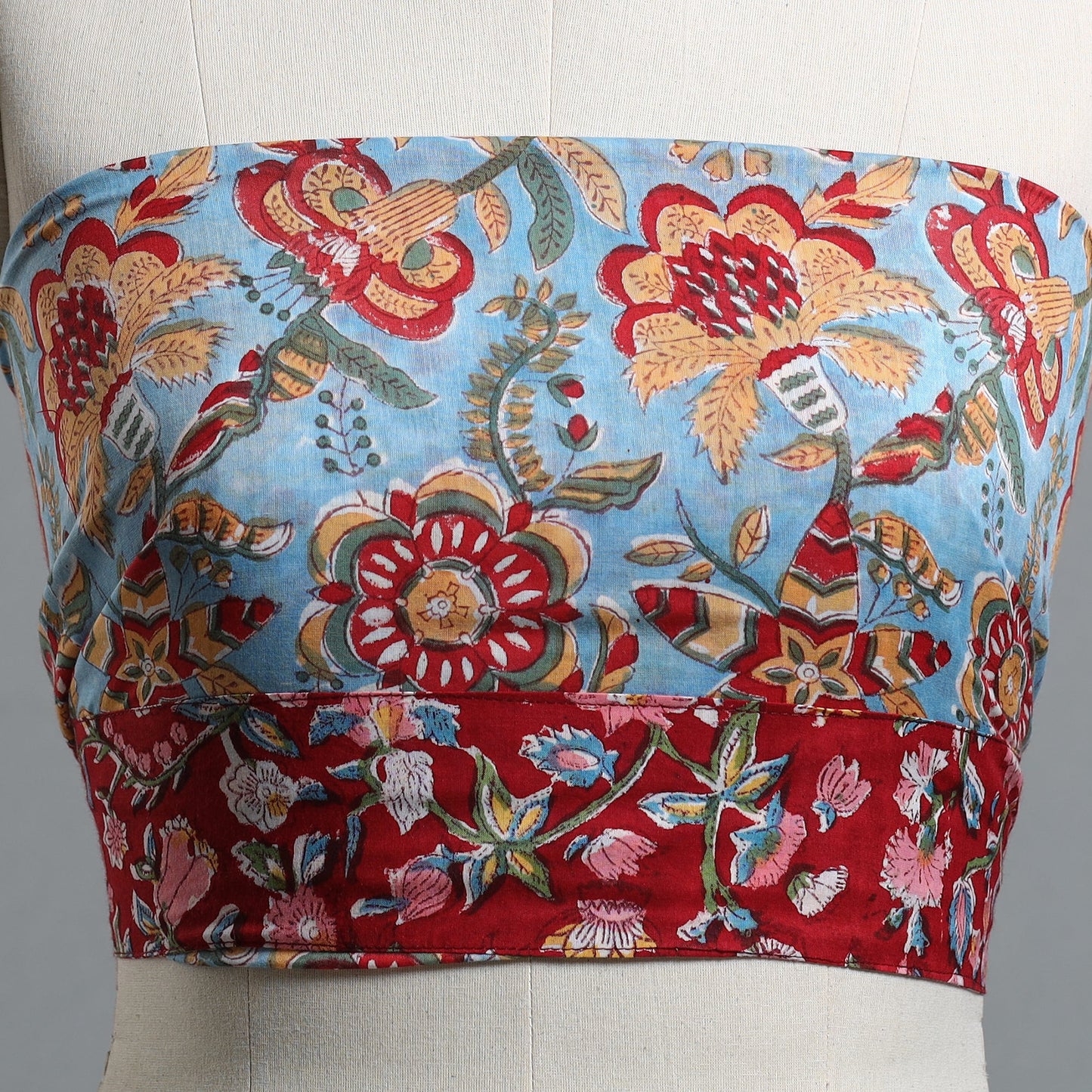 Blue - printed cotton blouse piece 115 - handcrafted