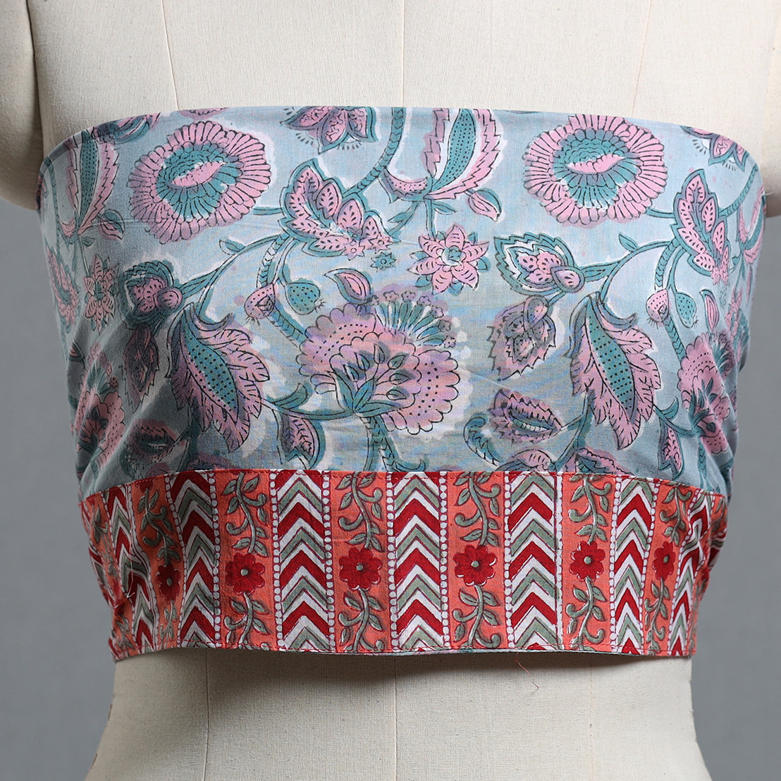 Blue - printed cotton blouse piece 20 - handcrafted