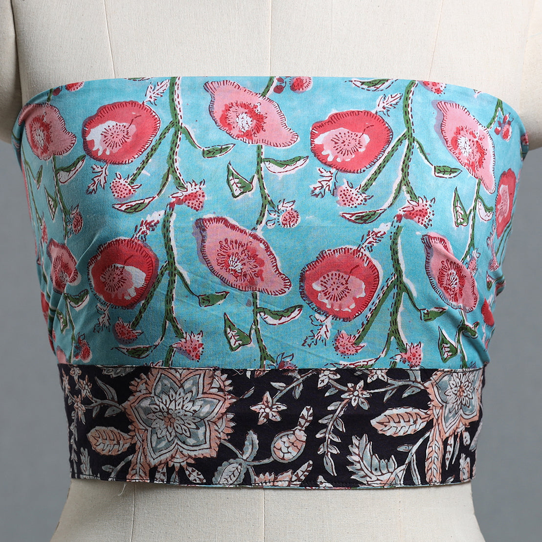 Blue - printed cotton blouse piece 39 - handcrafted