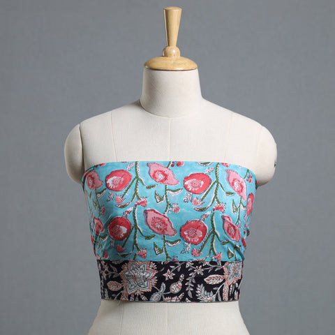 Blue - printed cotton blouse piece 39 - handcrafted
