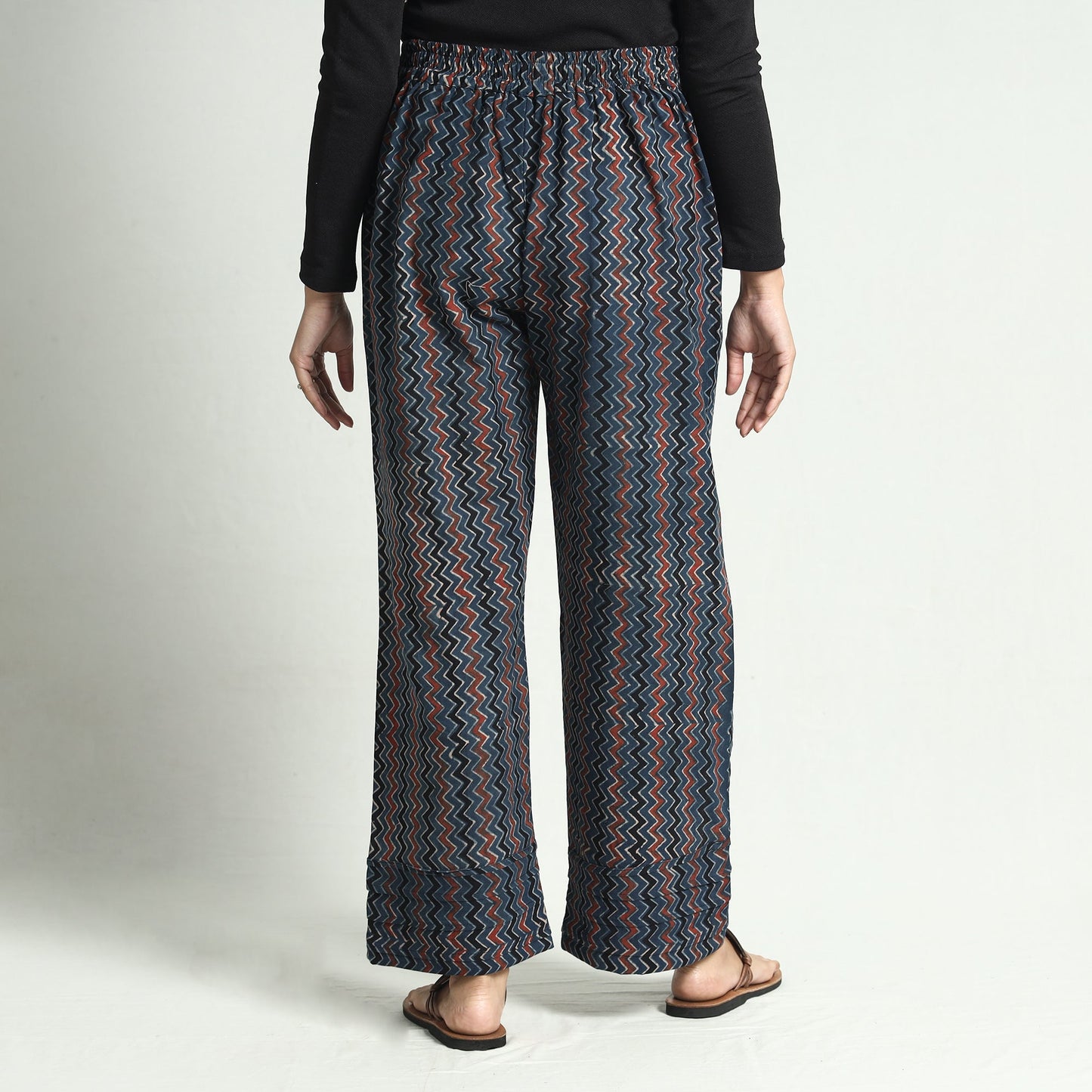 Blue - Ajrakh Block Printed Cotton Elasticated Palazzo