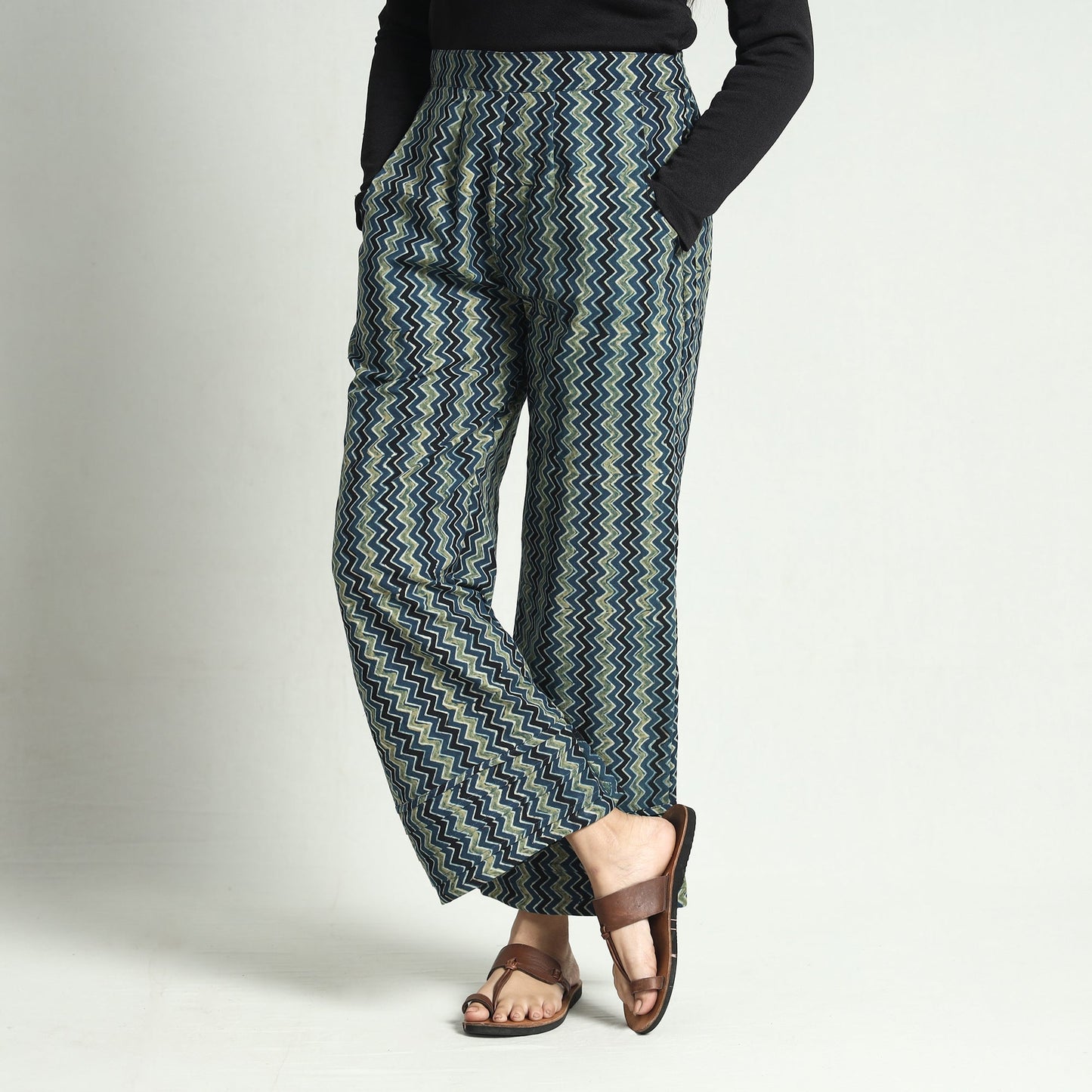 Buy Ajrakh Block Printed Cotton Elasticated Palazzo Online at iTokri.com