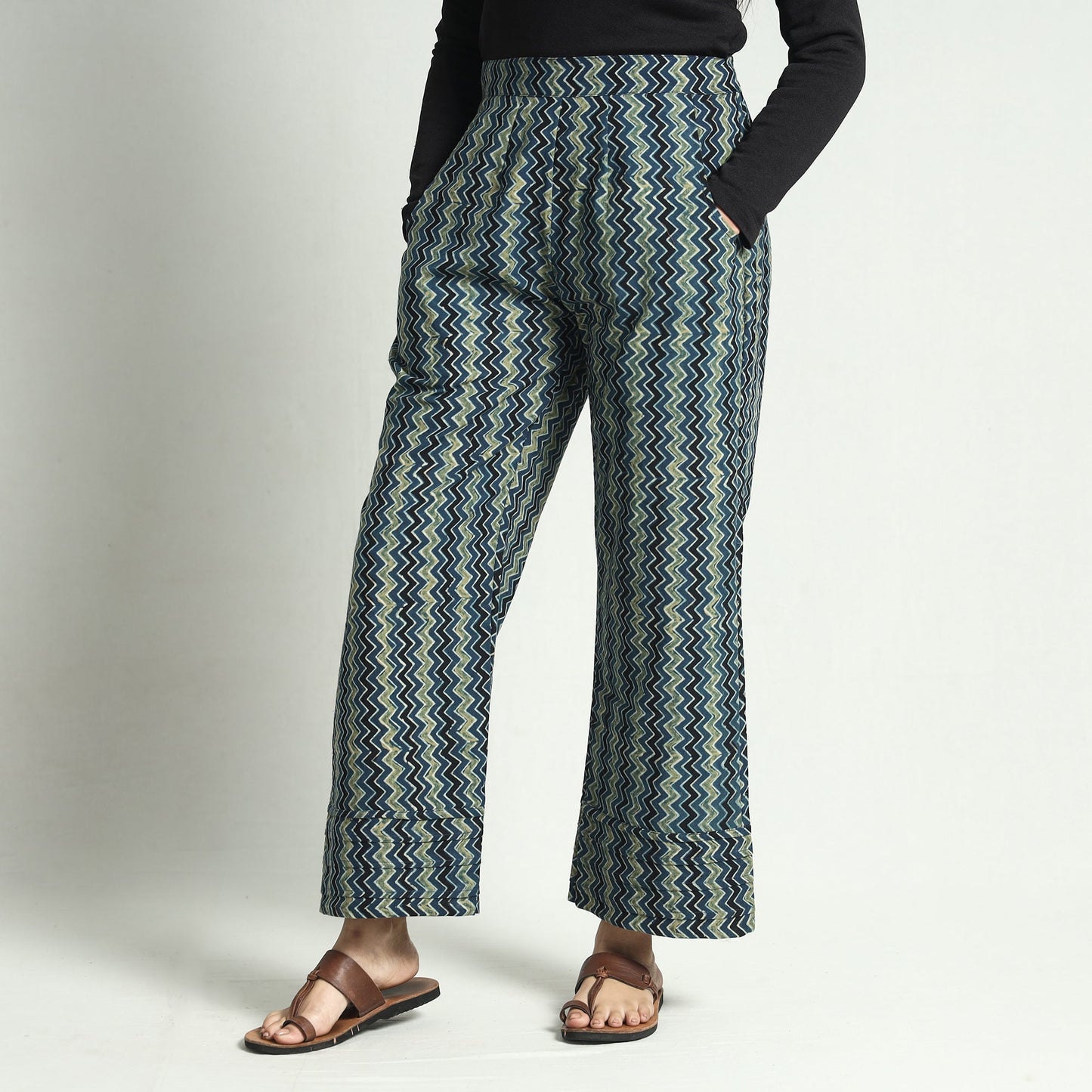 Buy Ajrakh Block Printed Cotton Elasticated Palazzo Online at iTokri.com