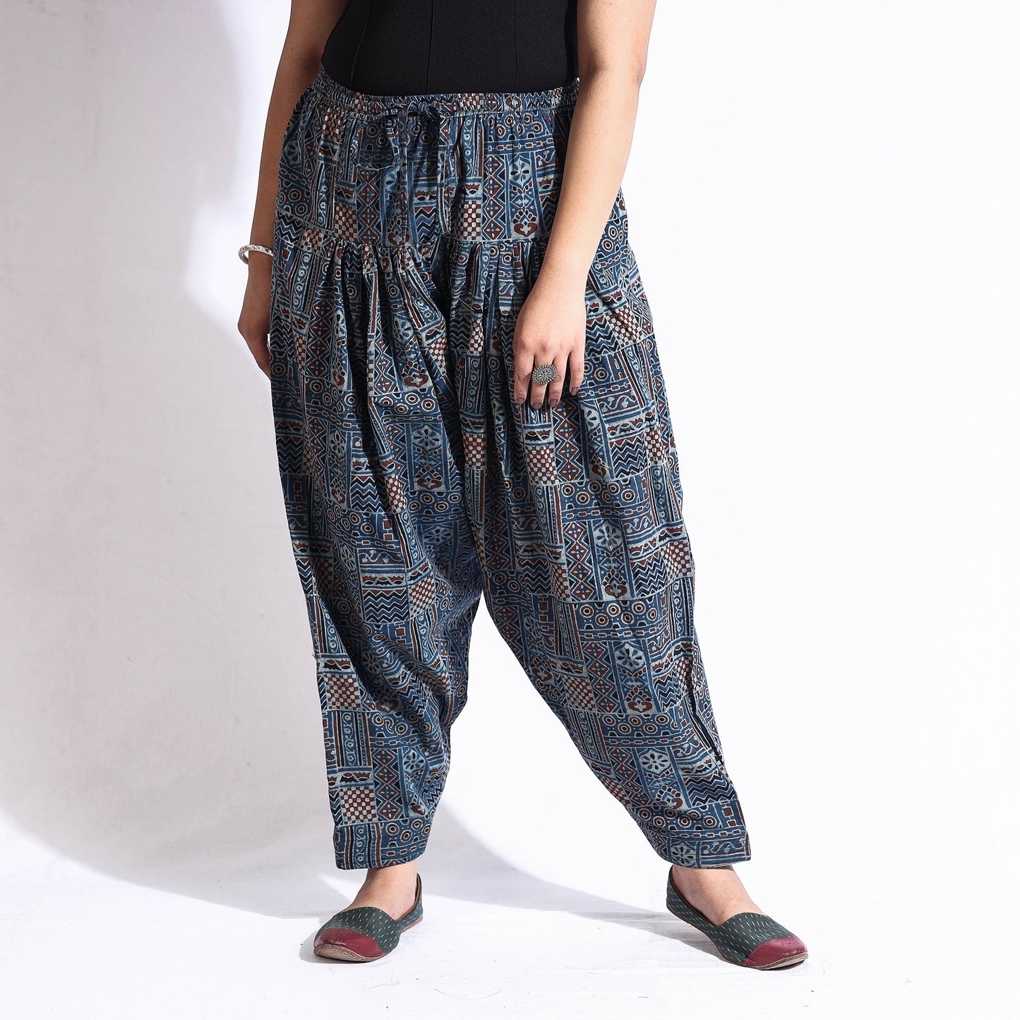 Buy Ajrakh Block Print Cotton Elasticated Salwar Online at iTokri.com